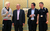 Duncan MacNeil MSP, second left, and Drew Smith MSP chat with Rhona Corkindale, far left, and Richard Harris, far right, during the Health and Sport Committee visit to St Maurice's High School in Cumbernauld. (September 24 2012)